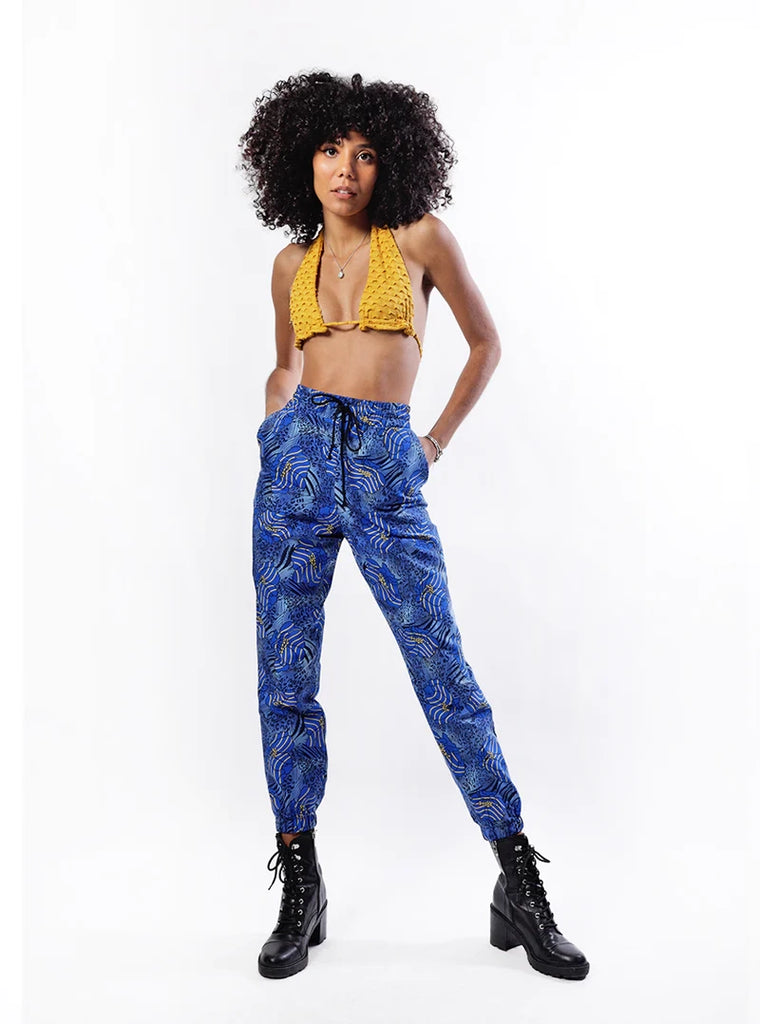 afrowax pants african blue joggers cool print cotton