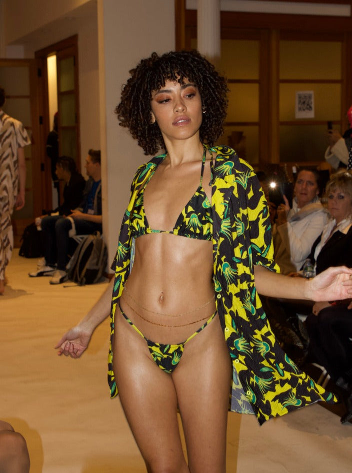 floral bikini thong green lotus pattern brazilian cheeky swimwear swimsuit swim bottom