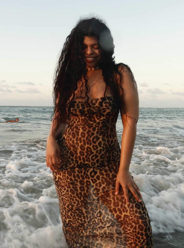 cheetah dress diaspora new york resort resortwear Lilly leopard tiger animal print beach vacation travel playa maxi long open back