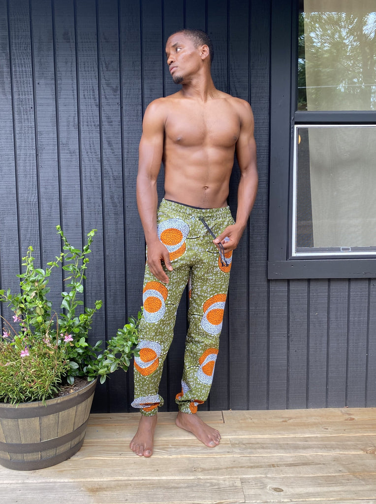 afrowax african style afrofashion jogger pants peach green orange