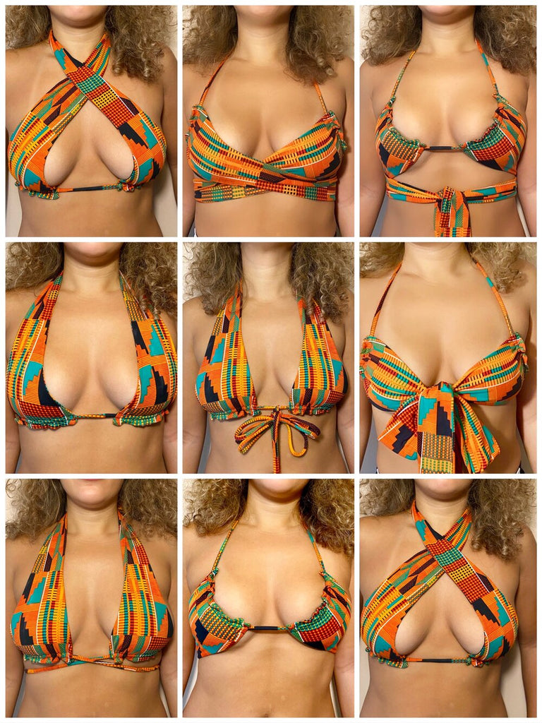 he Amara Multiwear Top is versatile and flexible. Wear it over 9 different ways. As a classic Halter top or ruched bandeau top woman-owned black-owned latina-owned diaspora new york  clothing womenswear top crop top cute top multiwear kente