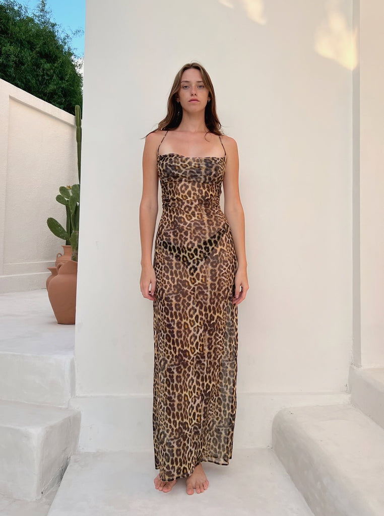 cheetah dress diaspora new york resort resortwear Lilly leopard tiger animal print beach vacation travel playa maxi long open back