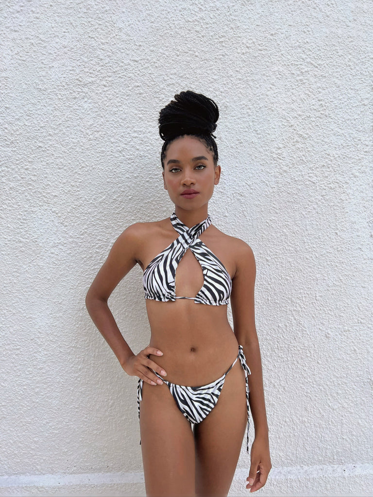 tie string bikini zebra cheeky brazilian black and white luxury