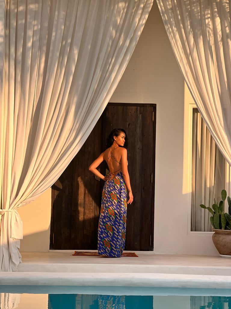 egyptian blue dress 1920's Egyptian Blue Strappy Gown