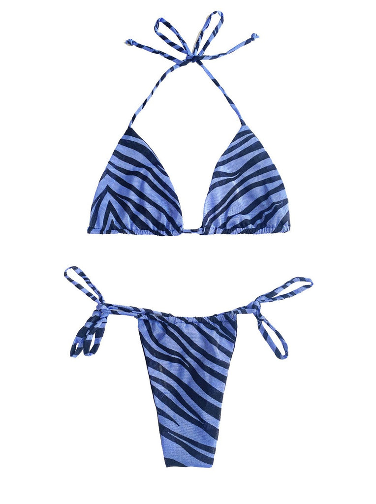 Classic Bikini Top - Triangle Top with Tie Strings perfect fit. Cheeky Bottoms or Thong Bikini swimwear swim swimsuit brazilian minikini black-owned woman-owned latina-owned made in new york made in usa zebra blue
