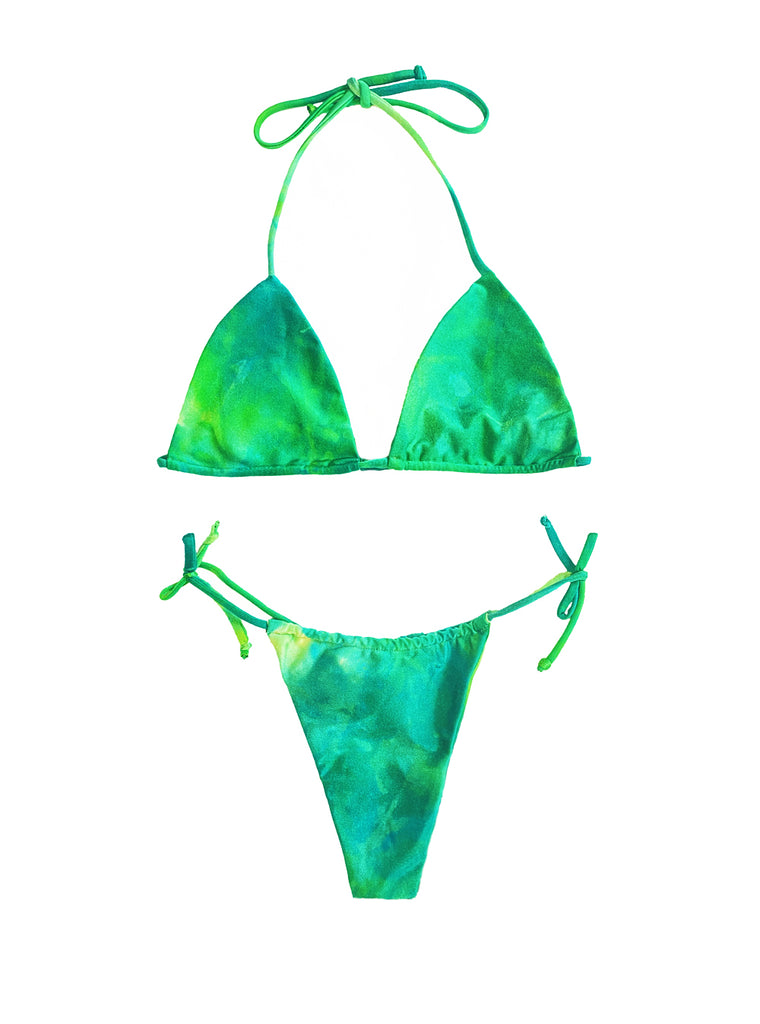 Classic Bikini Top - Triangle Top with Tie Strings perfect fit. Cheeky Bottoms or Thong Bikini swimwear swim swimsuit brazilian minikini black-owned woman-owned latina-owned made in new york made in usa tie dye green