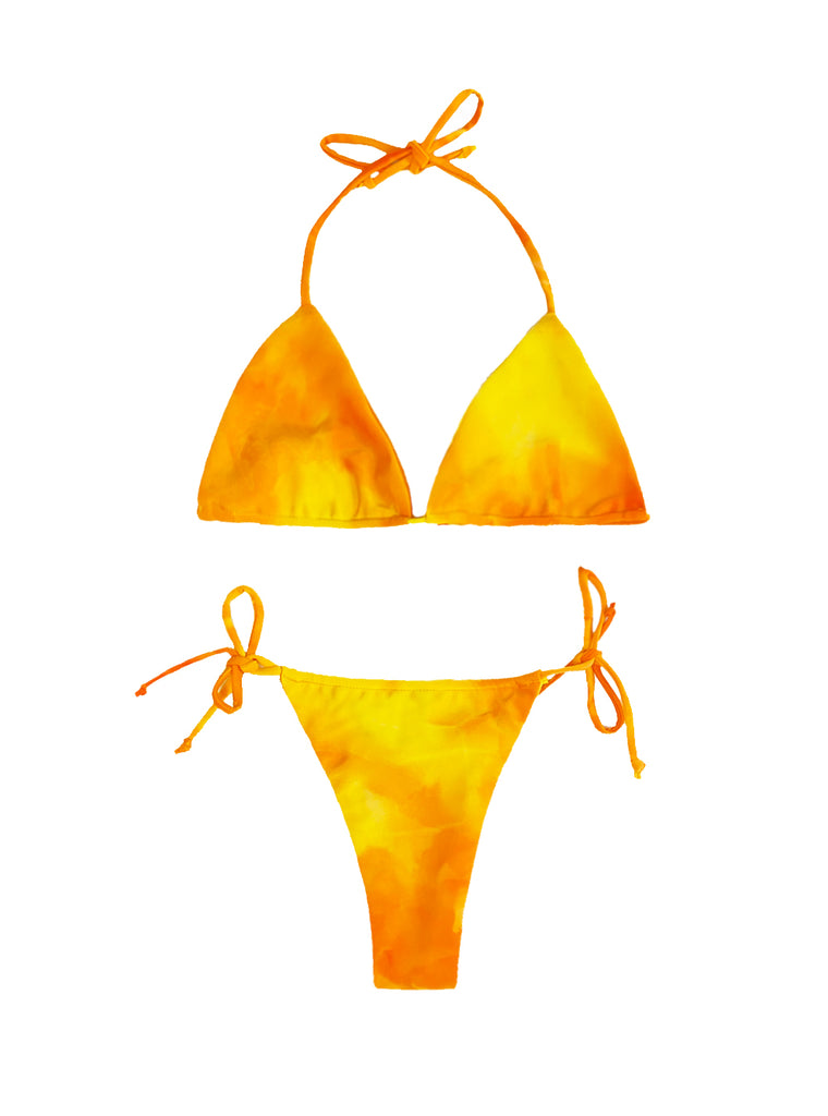 Classic Bikini Top - Triangle Top with Tie Strings perfect fit. Cheeky Bottoms or Thong Bikini swimwear swim swimsuit brazilian minikini black-owned woman-owned latina-owned made in new york made in usa tie dye orange yellow