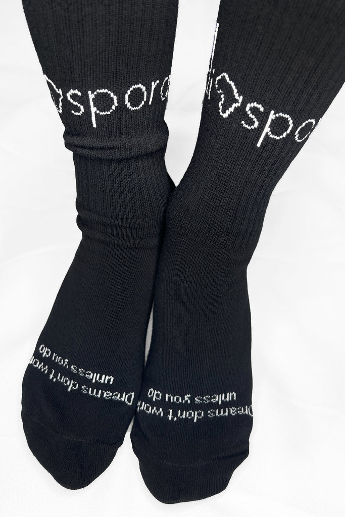 Unisex cotton sock Diaspora Black owned woman owned socks slogan motto quotes ribbed sock sustainable white words mens womens medias basic black history month