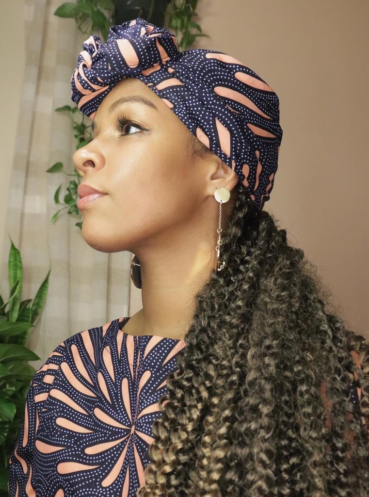 African Headwrap Pink Petals Afro Head Wrap Bonnet Accessories